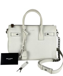 Borsa Saint Laurent Sac De Jour Baby in Pelle Martellata Bianca