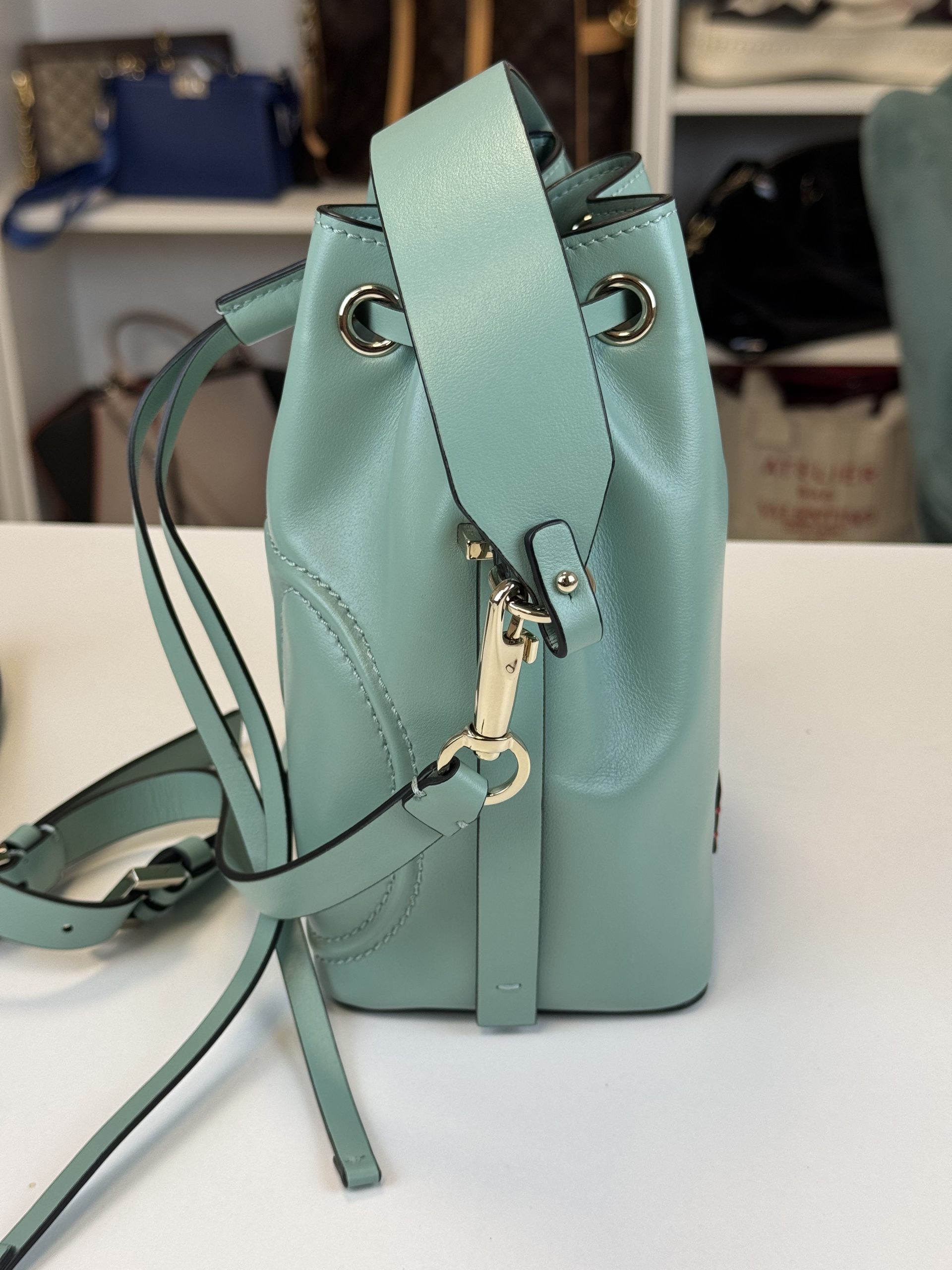 Borsa Secchiello Valentino Garavani VLogo Pelle Teal - immagine 10