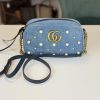 Borsa Gucci Marmont 2.0 in Denim Blu e Borchie di Perle