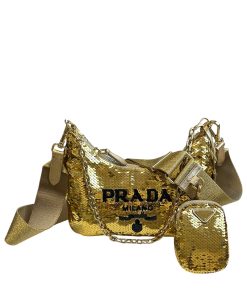 Borsa Prada Re-Edition 2005 in Paillettes Dorate