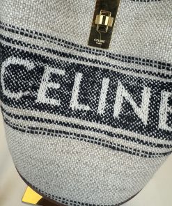 Alternative view of Borsa Celine Teen Bucket 16 in Tessuto Jacquard e Pelle Marrone