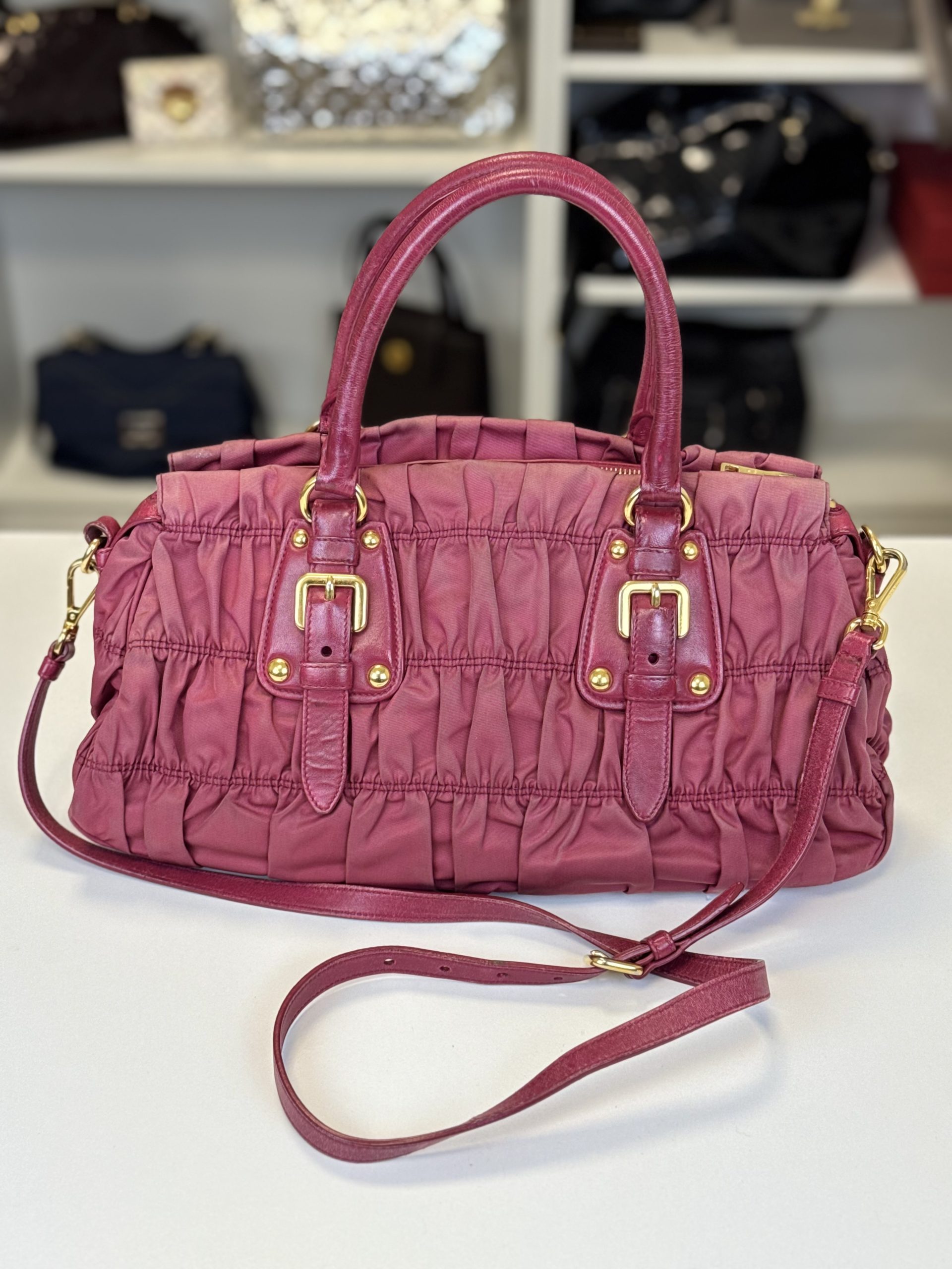 Borsa Prada in Nylon Gaufre Rosa Scuro - immagine 13