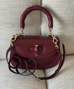 Borsa Gucci Bamboo 1947 in Pelle Bordeaux
