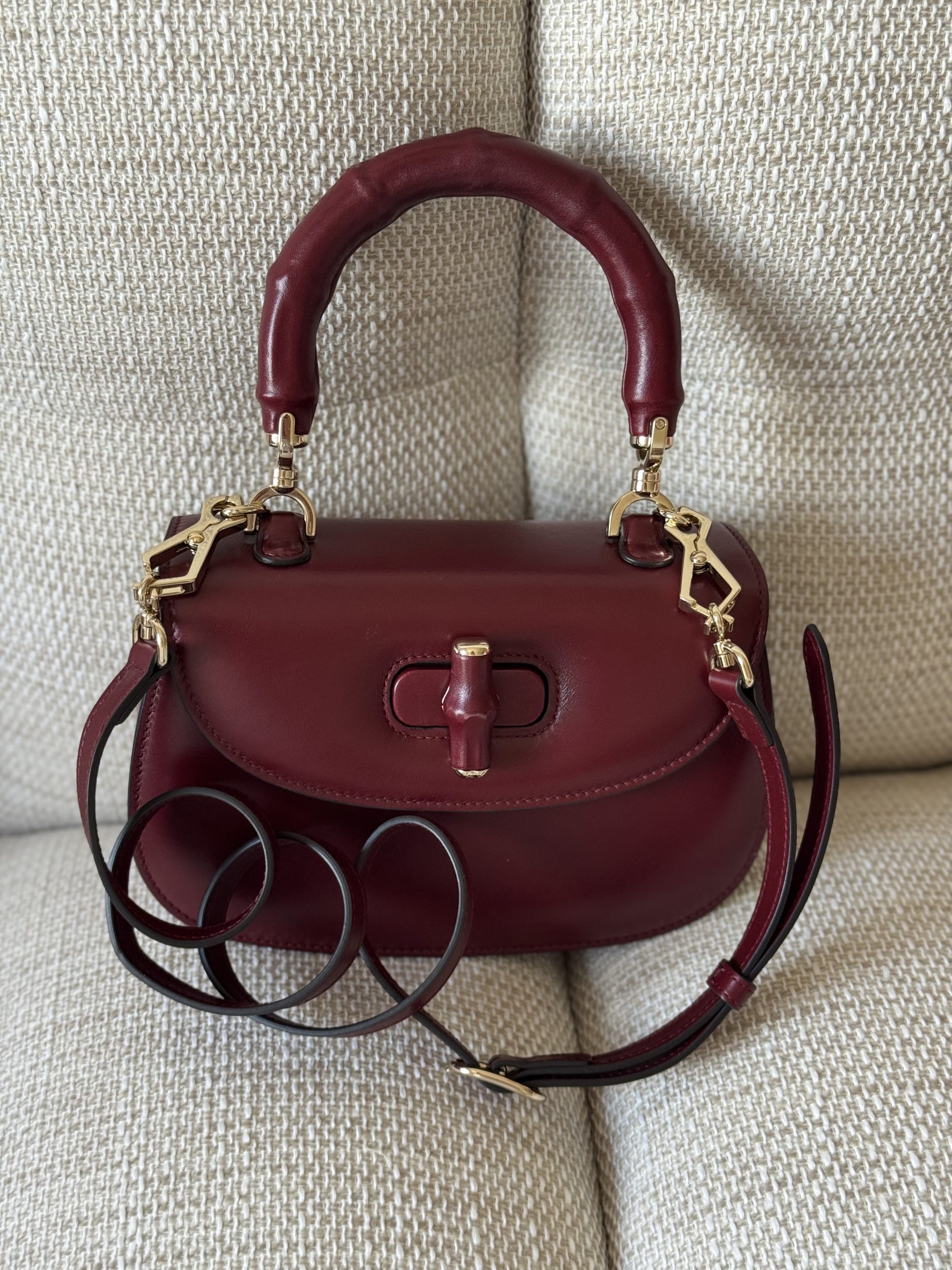 Borsa Gucci Bamboo 1947 in Pelle Bordeaux