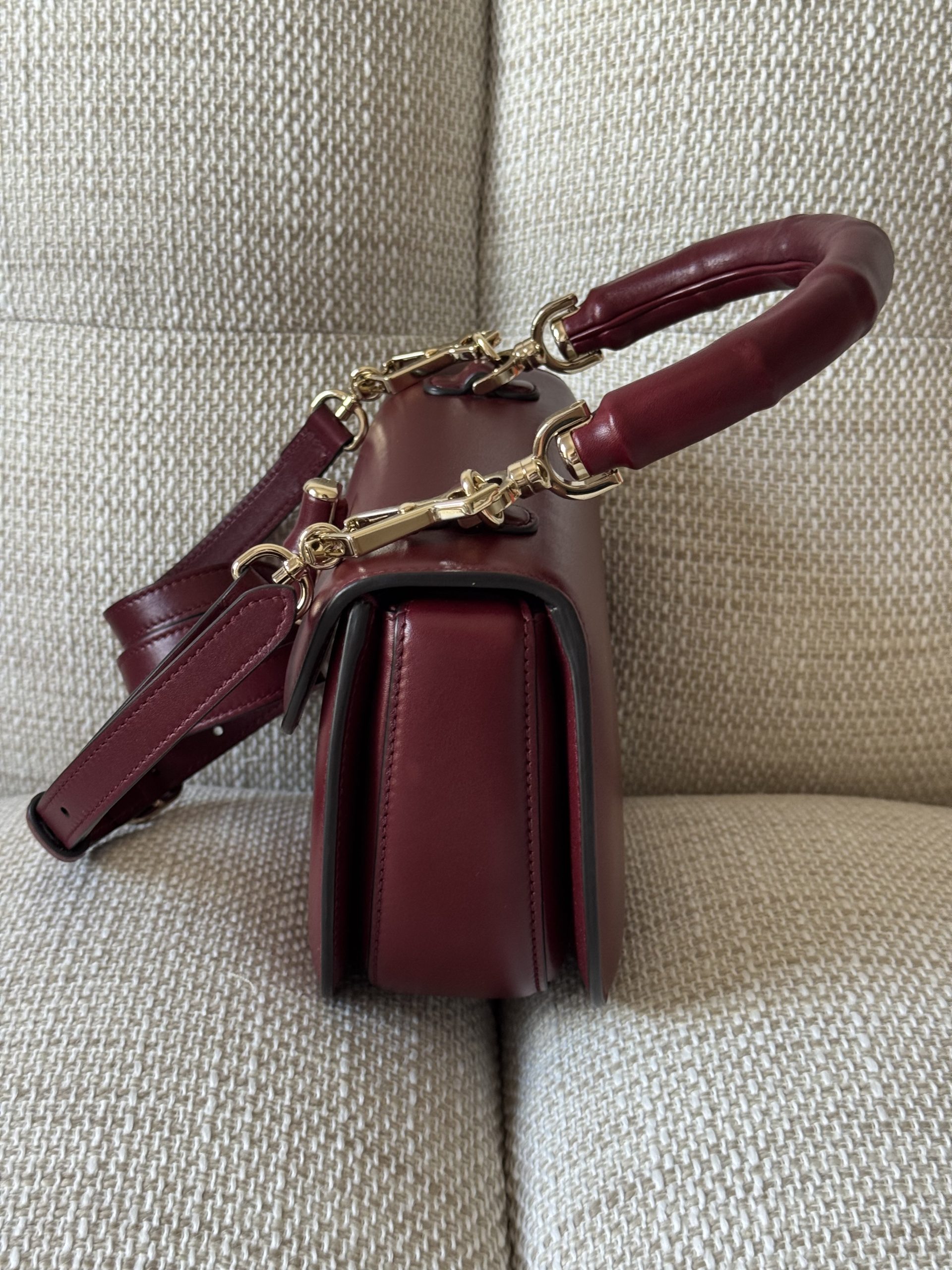 Borsa Gucci Bamboo 1947 in Pelle Bordeaux - immagine 13