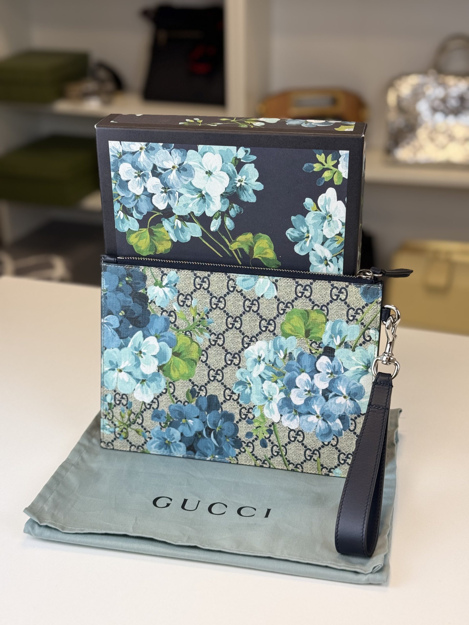 Pochette Gucci GG Supreme Blooms Fiori Azzurri