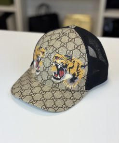 Cappello Gucci GG Supreme in Tela Beige Tigri
