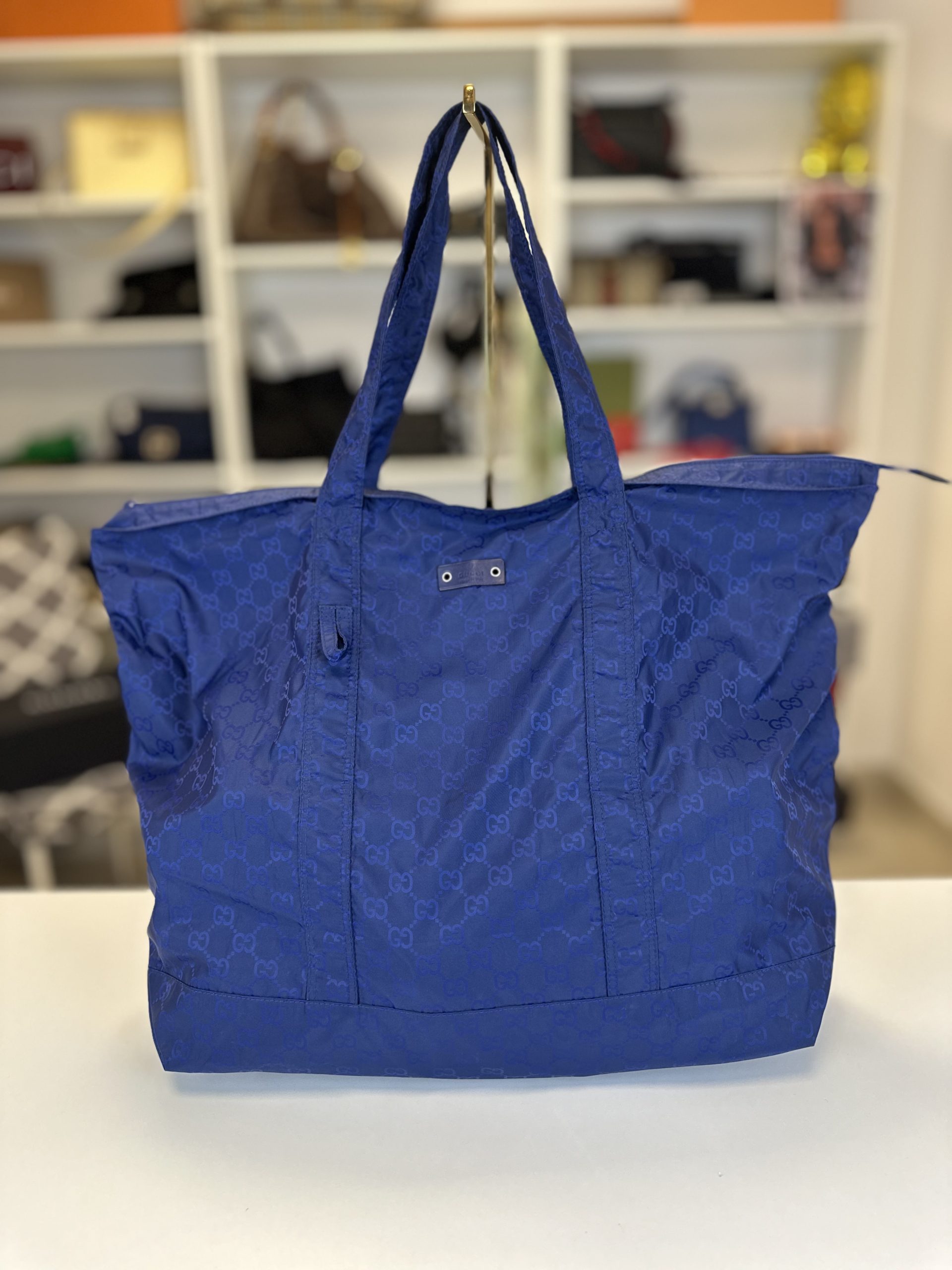 Borsa Tote Gucci Pieghevole in Nylon Blu