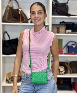 Alternative view of Borsa Bottega Veneta Mini Loop Camera Bag in Pelle Verde Intrecciata