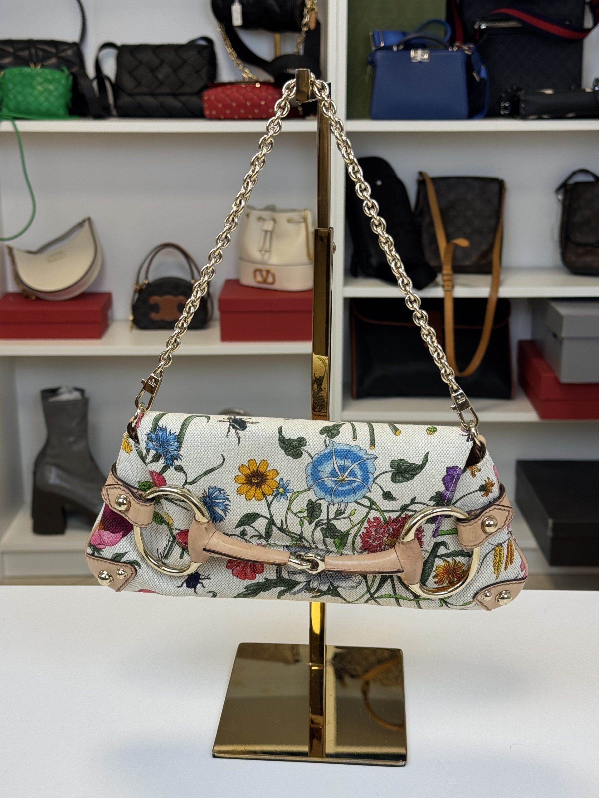 Borsa Gucci Horsebit Chain Stampa Flora