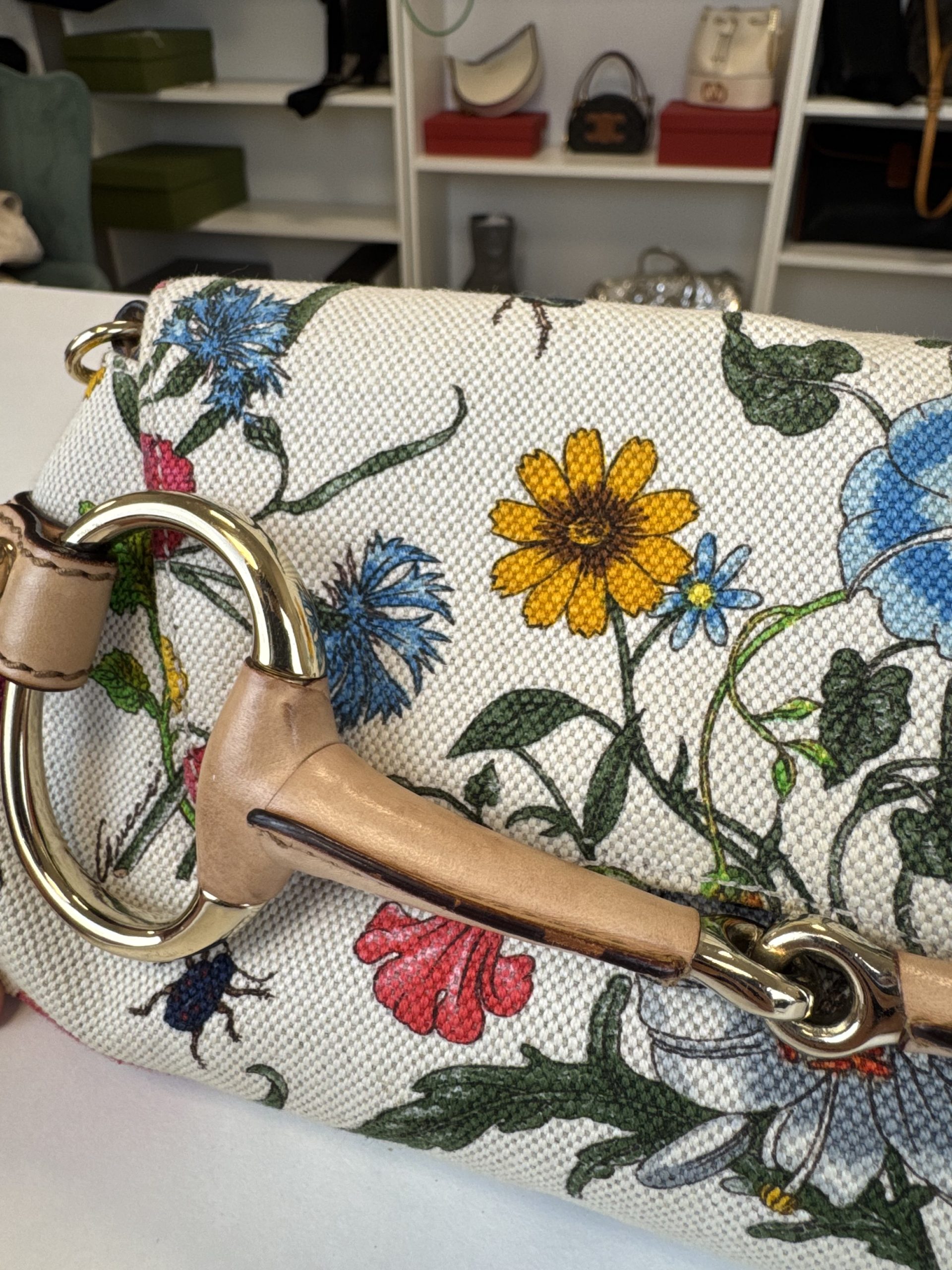 Borsa Gucci Horsebit Chain Stampa Flora - immagine 8
